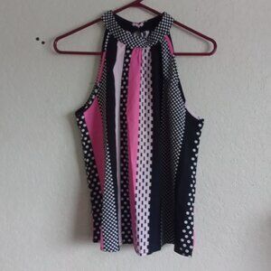 GORMON BLACK/PINK STRIPEED, POLKA DOT SLEEVELESS TOP